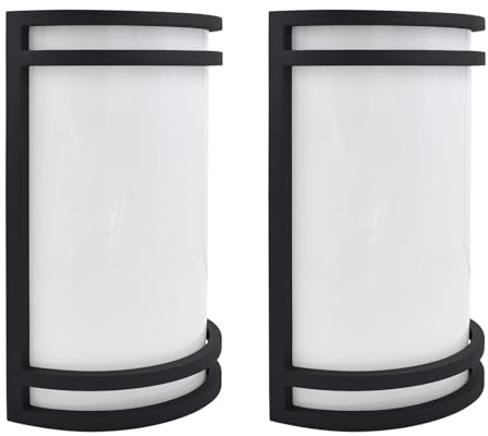 LUXRITE LED Outdoor Wall Light Fixture, 10in Half Cylinder Wall Sconce, Black Aluminum, 5CCT Selectable 2700K-5000K, 15W, IP54 Waterproof, ETL Listed, Outside Lights for House, Porch, Patio (2 Pack)