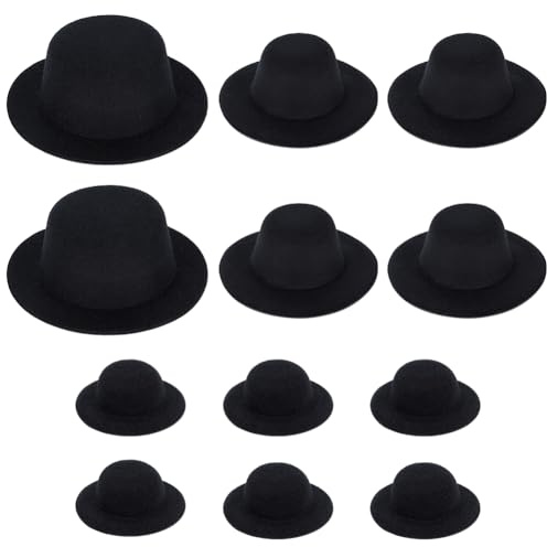 BENECREAT 12 Stück 3 Stile Schwarze Formelle Mini-Hüte, Basteln Sie Miniatur-Hüte, Mini-Hut-Fascinator-Basis Für Selbstgemachte, Handgefertigte Haardekoration, Id: 82.5/53/ 29mm