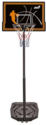 Sport1 Magic Basketballkorb für Schlafzimmer und für draußen. Gartenspiele. Basketballkorb für Kinder, verstellbar von 100 – 210 cm, Ring 38 cm aus Metall, Jugendliche, Uni. Schwarz/Orange.