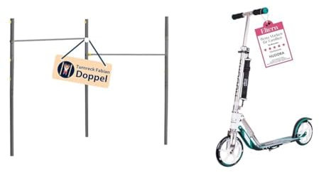 HUDORA Turnreck Fabian Standard/Pro - einfache/doppelte Turnstange & Roller für Erwachsene – Klappbarer Erwachsenen-Roller, höhenverstellbar, HUDORA BigWheel 205 Scooter - Stabiler Aluminium-Roller