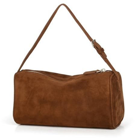 DONNAIN Lederhandtasche Damen Echtleder, Premium Wildleder Tasche Damen, Kleine Umhängetasche Leder, Modisch Crossbody Bag Leder, Elegant Suede Bag mit Verstellbarem Riemen, Braun