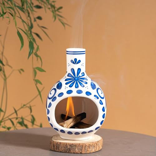 Palo Santo Halter handgefertigte Mini Keramik Räucherschale für Räucherkegel mit weißem Salbei zur energetischen Reinigung für Meditation Yoga Raumdekoration Geschenk zur negativen Energieabweisung