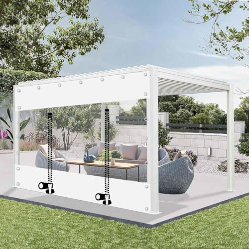 Outdoor Durchsichtige Planenvorhänge,Weiße Transparente Wasserdichte Plane Seitenteile Mit Reißverschluss,0,3mm Pvc Kunststoffplane,Pergola Pavillon Regen Vorhänge,Mit Ösen,W×H-2.7×2.2m(8.9*7.2ft)