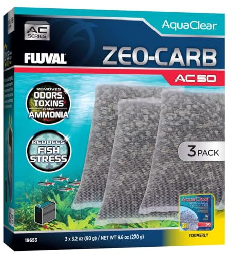 Fluval Nachfüllpack Zeo-Aktivkohle für Filter Rucksack für Aquarium AquaClear AC50, 3 Stück