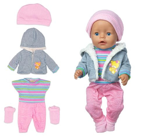 Ruikdly Puppenkleidung 36-45 cm, Puppenkleider Set, Kleidung Outfits für Baby Puppen, mit Mantel Bluse Hosen Hut und Socken Geschenk für Kinder, Mädchen Jungen