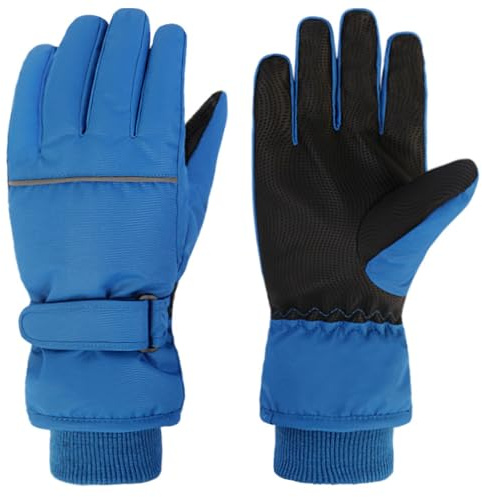 Azarxis Kinder Skihandschuhe, Winddicht und atmungsaktiv Winterhandschuhe, Verdickt Handschuhe für Skifahren Wandern Snowboard (Blau, XL)