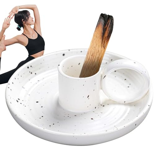 Portaincenso in ceramica – Porta incenso Paros Santo, per bruciare ceneri | Bruciatore di incenso in ceramica Paros Santo, braciere con manico per Palos Santo e incenso, legno profumato