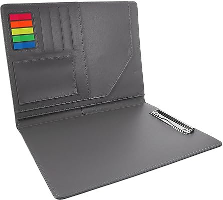 Tofficu 1stück Office Portfolio Dokumentenordner Pu Eleganter Aktenordner Mit Fächern Für Dateien Stifte Und Karten Für Büro Und Meetings Silber