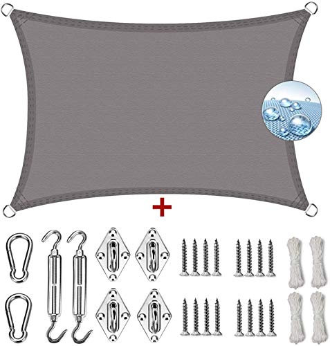 Pali per vela ombreggiante, 7 x 7,5 m, permeabile all'aria, blocco UV, telo parasole per patio, giardino, cortile, colore grigio