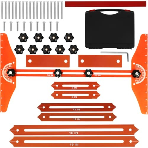 Stair Tread Template Tool Metal Measuring Stair Tool 11-60 Inch Adjustable High Precision Stair Tread Gauge Measuring Tool for Stairs Risers Shelves Partitions and Cutting Drywall (Orange)
