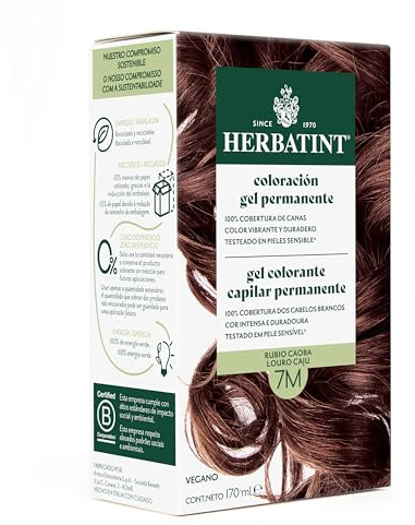 Herbatint Tintura permanente per capelli 7 m biondo mogano - 170 ml | senza ammoniaca, copertura ottimale dei capelli grigi | dermatologicamente testato con 8 estratti naturali