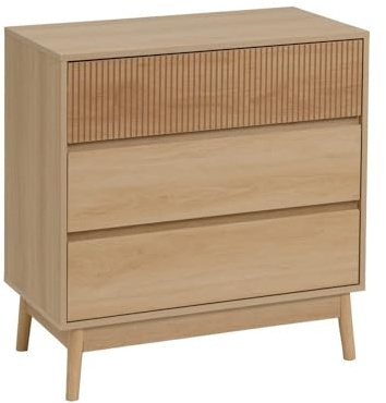 LOLAhome Cómoda Naroa Color Roble con 3 cajones con guías de 80x40x80 cm. Mueble de Gran Capacidad con guías metálicas de Estilo nórdico Que Organiza tu hogar con Elegancia