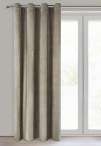 Eurofirany Tenda in Velluto Morbidissimo Oscurante con Occhielli - 1 Pannello, Tenda per Camera da Letto, Cucina, Soggiorno, 140x250 cm, Marrone