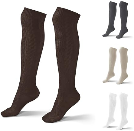 Atforna Herren und Damen Lange Trachtensocken Knielang Trachtenstrümpfe Aus Baumwolle für Oktoberfest und andere Feierlichkeiten, 1er Pack, Braun, 43-46
