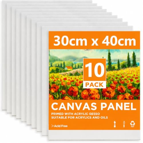 CONDA Duk 30 x 40 10 stycken, duk för målning, vita små dukar, canvasdukar set lämplig för akryl och olja målning samt för att skissa och rita