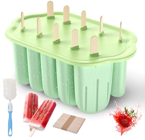 Moule à Glace en Silicone, 10 Cavités Moules à Glace Réutilisables, Moule à Glace en Silicone Sans BPA, Faciles à Démouler, Moules à Glace DIY avec Brosse de Nettoyage et Couvercle étanche