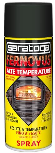 SARATOGA Fernovus Spray ALTE TEMPERATURE ml.400 colore NERO resiste fino a 650°C con punte sino a 800°C sia all'interno che all'esterno