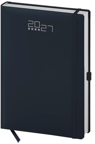 Pubblimania Tageskalender 2027 aus PU-Leder Schwarz, 14.5x21 cm (A5), 336 Seiten in 6 Sprachen, Elastischer Verschluss, Stifthalter und Lesezeichen - Monatsplanung, Urlaubsplaner und Jahresziele