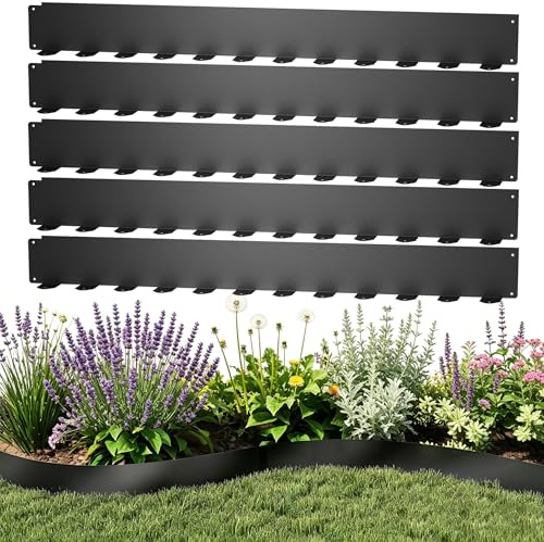 FIVMEN Rasenkante Beeteinfassung Metall Beetumrandung Mähkante Verzinkt mit 50 Erdanker Flexible Beetbegrenzung Rasenbegrenzung Schwarz, 100x10 cm 10 Stück