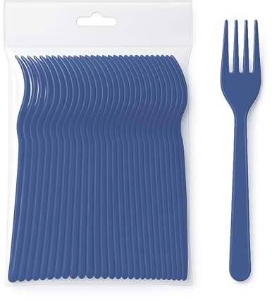 ecodrinks - Forchette in Plastica - Eleganza e Sostenibilità a Tavola - Resistenti Fino a 125°C, Lavabili e Riutilizzabili - Perfette per Eventi, Feste e Picnic (105, Blu)