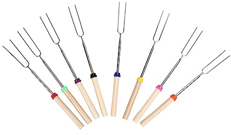 Bonbela 8pcs Telescópico de Marshmallow Sticks Brochers Extensibles con Bolsa de Lona para Acampar Fire Pit BBQ