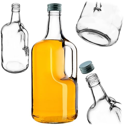 KADAX Botellas de vino de 1,75 l, 1 unidad, grandes botellas de cristal con asa y tapón de rosca, botellas vacías de vidrio para llenar con licor, botellas de licor