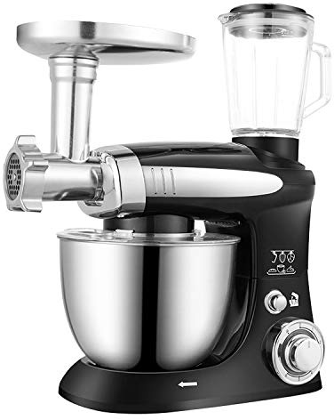 Batidora eléctrica 3 en 1 - LFANH - Batidora multifuncional para pasteles de 1000 W con recipiente de acero inoxidable de 4,0 L, picadora de carne, licuadora, 6 velocidades - Negra