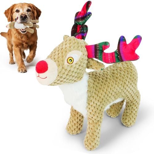 GONNCZ Hundespielzeug Weihnachten Rentier – Plüsch Quietschspielzeug für Hunde & Welpen, Interaktives Kauspielzeug, kleine, mittlere & große Hunde