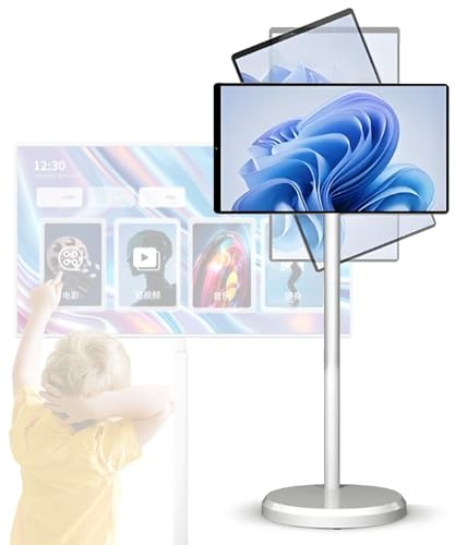 24-Inch Portable Smart TV on Wheels with Touch Screen Monitor | 8-core CPU Qualcomm | Built-in 10000mAh Battery | 8MP Webcam | Android 12 OS | Full Swivel Rotation | Remote Control 24inch-6+64G