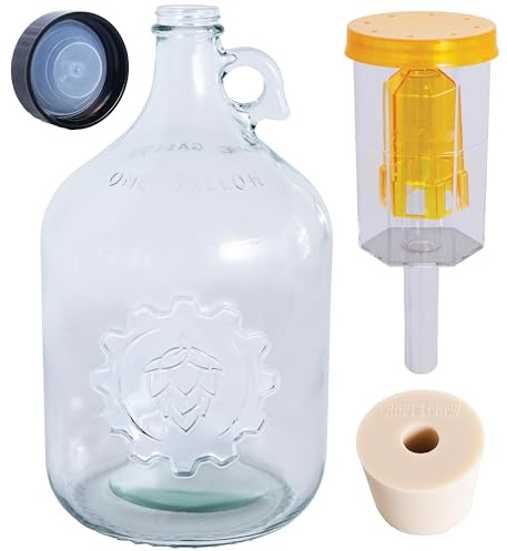 Craft A Brew - 1 Gallon Beer Brewing Jug - With Cap, Rubber Stopper & 3-Piece Airlock - For At-Home Beer Brewing - Increase Output - Extra Fermenting Supplies - Ideal for 1 Gallon Batches