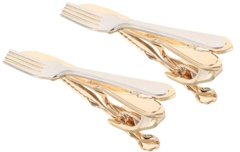 HAKIDZEL 2pcs Copper Cutlery Tie Clips for Men Unique Fork Knife Design Copper Material Elegant Business Wedding Suit Accessories Stylish Tie Pin