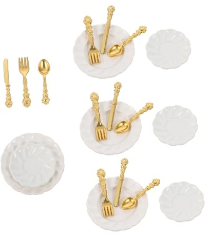 VICASKY Piatti e Posate in Lega Stoviglie Miniature Dettagliate per Decorazioni Case delle Bambole e Collezionisti