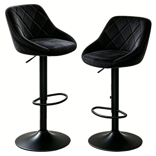 JMGJOY Barhocker 2er Set, Höhenverstellbar drehbar, Samtstoffe, Schwarz