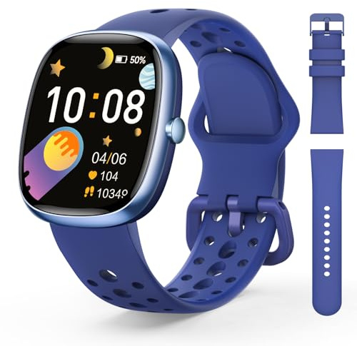 RUXINGX Reloj Inteligente Niño, Pulsera con 100+ Modos Deportivos, Podómetro, Frecuencia Cardíaca, Monitor de Sueño, 20 Juegos, IP68 Impermeable, Regalos para Adolescentes de 5-16 Años, Azul