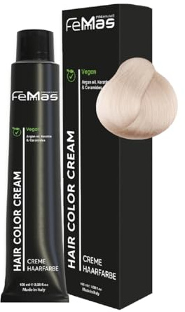 FemMas Haarfarbe Spezial Blond Asch 12.01 I Creme Haarfarbe mit Arganöl, Keratin & Ceramiden I Als dauerhafte Haarfärbung oder Tönung für strahlende, haltbare Farbergebnisse I 100 ml