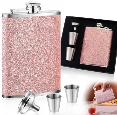 8oz Hip Flask, Stainless Steel Flask for Men and Women, Hip Flasks for Women, Portable Pink Flash Flask Alcohol for Barbecuing Camping Hiking Biking Parties(Pink)