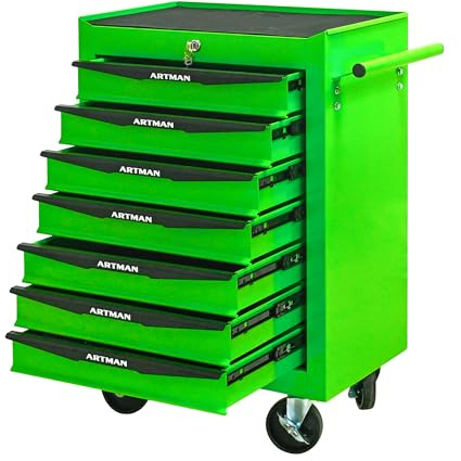 NEWSNS 7-Drawer Rolling Tool Chest Cabinet, 20-inch Metal Tool Cart on Wheels, Storage Cabinet with Ball Bearing Drawers, Removable Steel Tool Box Organizer for Garage Warehouse Repair Shops, Green