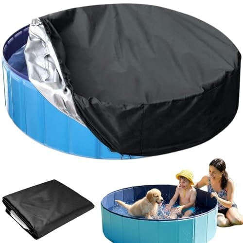 Poolskydd runt för hundpool, poolskydd rund, vattentät UV-skydd barnpool plaskdammskydd, runt pooltäckning, hopfällbart vattentätt skydd för hundpoolen, 122 x 30 cm