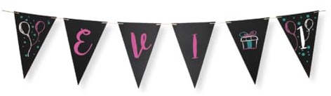 Securit FB-FLAG schwarze Tafel - Wimpelkette mit 12 Fahnen, 4 m Schnur und einem Kreidestift, individuell beschreibbar, zur Dekoration für Geburtstag und Party | Inklusive Kreidemarker - Beidseitig beschreibbar - Für Geburtstag und Party