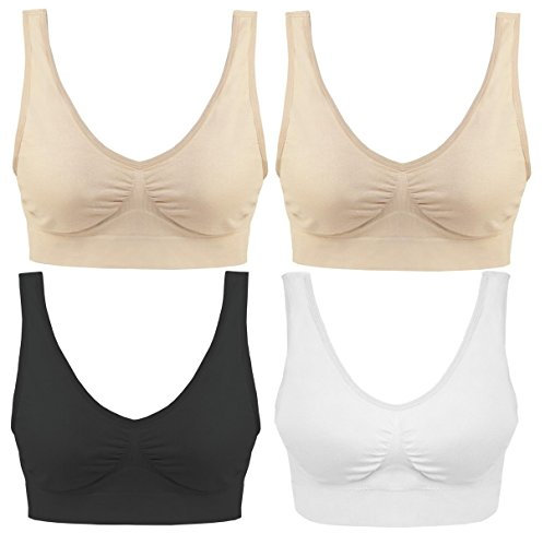 Boolavard 4 Pezzi Bra - Il Reggiseno Comfort. qualità Premium - Miglior Garantita nel Mercato S-XXXL! (3 Set di Colori + Reggiseno Beige Libero, S - Misura del Torace - 34-35in EU 34)