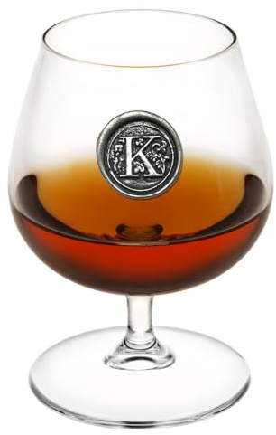 English Pewter Company 14.5oz Brandy Cognac Snifter Glass with Monogram Initial - Personalised Gift with Your Choice of Initial (K) [MON211]