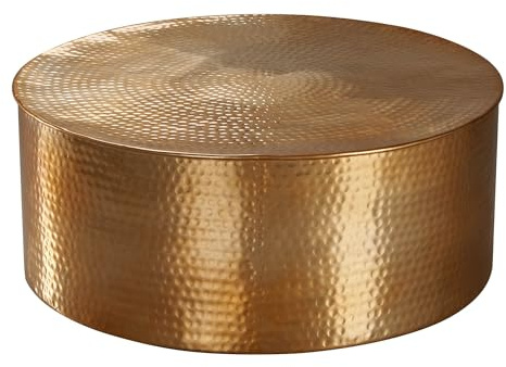 FineBuy Couchtisch 75x31x75 cm Aluminium Beistelltisch orientalisch rund, Flacher Hammerschlag Sofatisch Metall, Design Wohnzimmertisch modern, Loungetisch indisch Stubentisch klein Gold