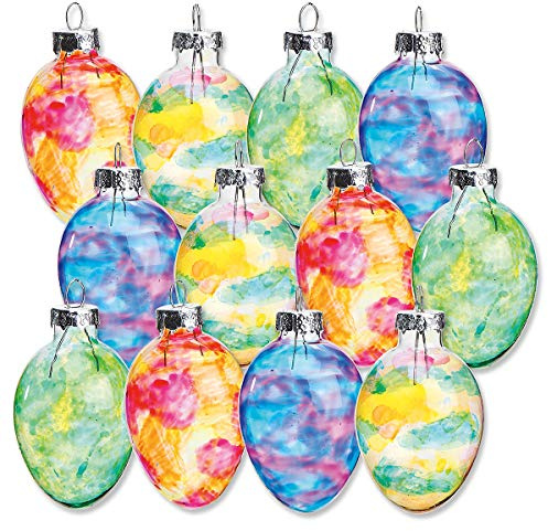 Lillian Vernon målat glas påskägg prydnader – högtidsdekoration, vårtema träddekorationer, 3 cm x 5 cm, 4 färger, set med 12
