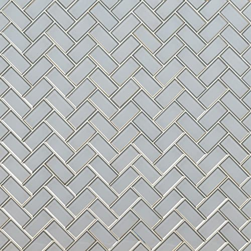 MSI Ice Bevel Herringbone 11 in. x 14 in. Glossy Glass Tile for Kitchen Backsplash, Wall for Bathroom, Accent, and Shower Wall Tile Mesh-Mounted Mosaic