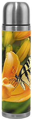 Eslifey - Termo de acero inoxidable con diseño de mariposa con tulipanes a prueba de fugas