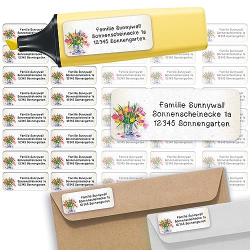 Adressaufkleber Pattern Tulipan Absenderetiketten personalisiert 110 Stück | Etiketten mit Wunschadresse Namensaufkleber Schule Adresslabel Ordner Büro Alltag klar bedruckt selbstklebend