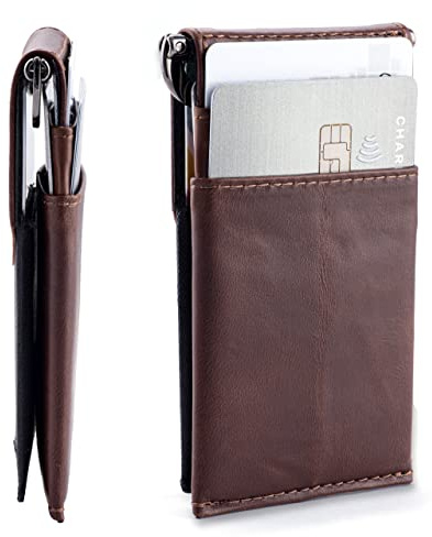 Dockem Smal och mångsidig minimalistisk plånbok med extra valfritt kortfodral (vintage korn äkta läder) (Virtuous Brown)