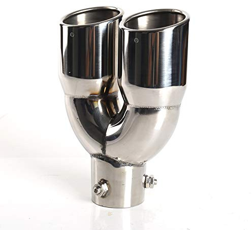 Krtopo 60mm(2.36) Terminali di Scarico in Acciaio Inox Doppia Uscita per Auto - Silenziatore di Scarico Silenziatore Posteriore Tubo Sportivo (Dritto Argento, 38-60mm)