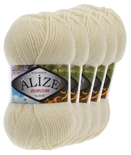 5 x 100g Strickgarn Strickwolle ALIZE BURCUM uni/einfarbig, wähle deine Farbe, Farbe:01 cream