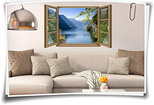 Medianlux Wand-Tattoo Wand-Bild Fenster Wald-See Berge Bäume Alpen Bayern Aufkleber Folie Deko Wohnzimmer Küche Folie Digitaldruck, 150x97cm wb22wb853-127701